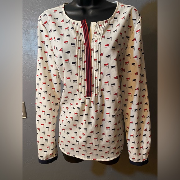 Talbots Tops - Talbots Ivory Blue & Red Sail nautical Flag Blouse